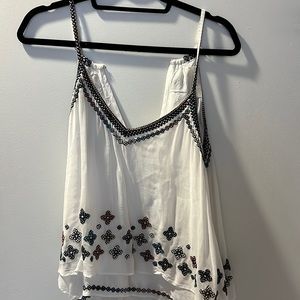 White tank top with cool Bohemian floral design and cool back sizeS